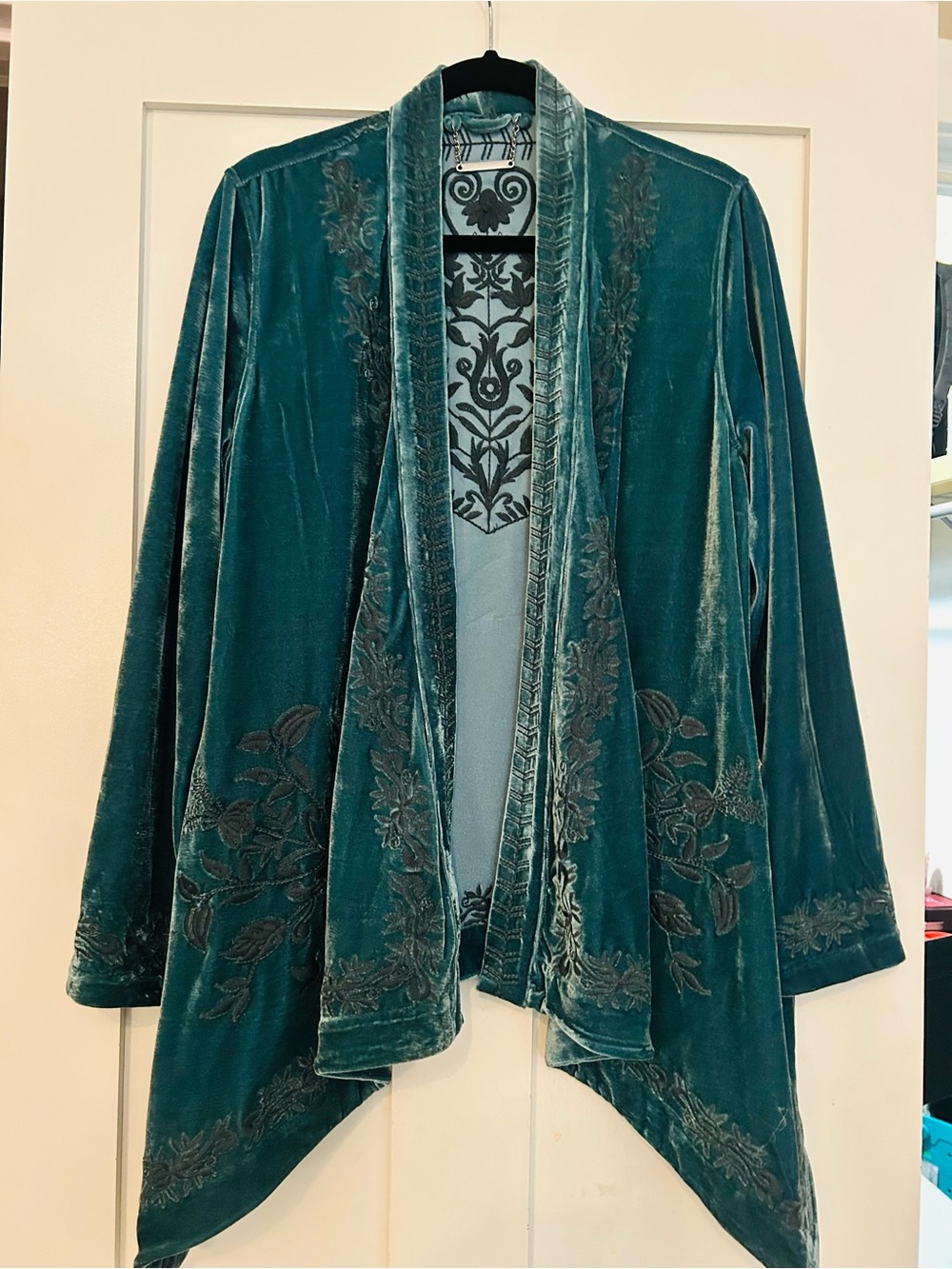 paparazzi Teal Velvet Embroidered Jacket with Gold Nameplate